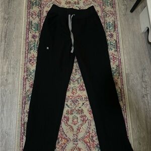 Figs Black Scrub Pants with Gray Drawstring